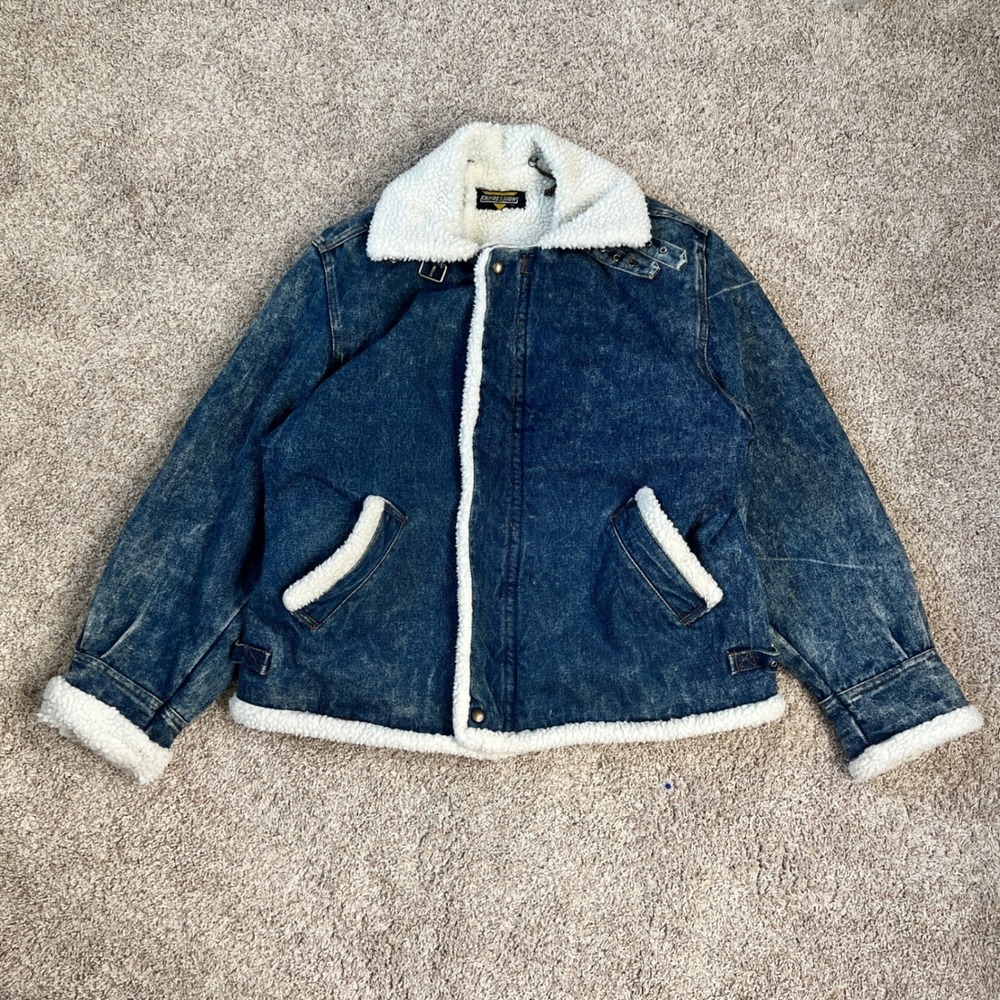 Vintage Expressions Denim Jacket Women L Blue Sherpa Acid Moto Bomber 80s 90s